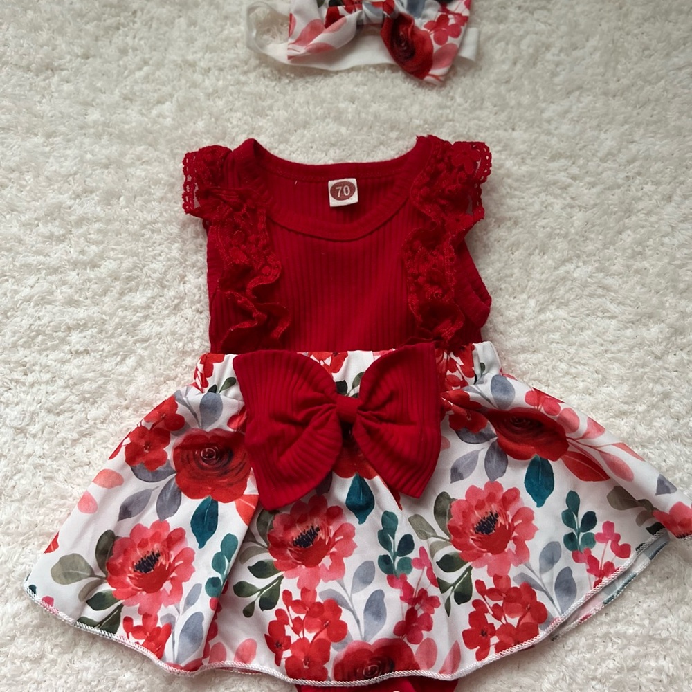 Red Floral Baby Dress with Bow